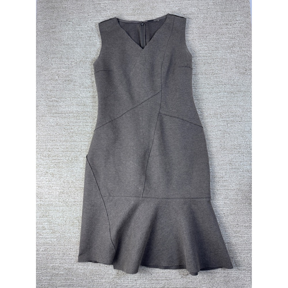 Elie Tahari Womens Gray V-Neck Flounce Hem Sheath Dress Size 8 E80G3605